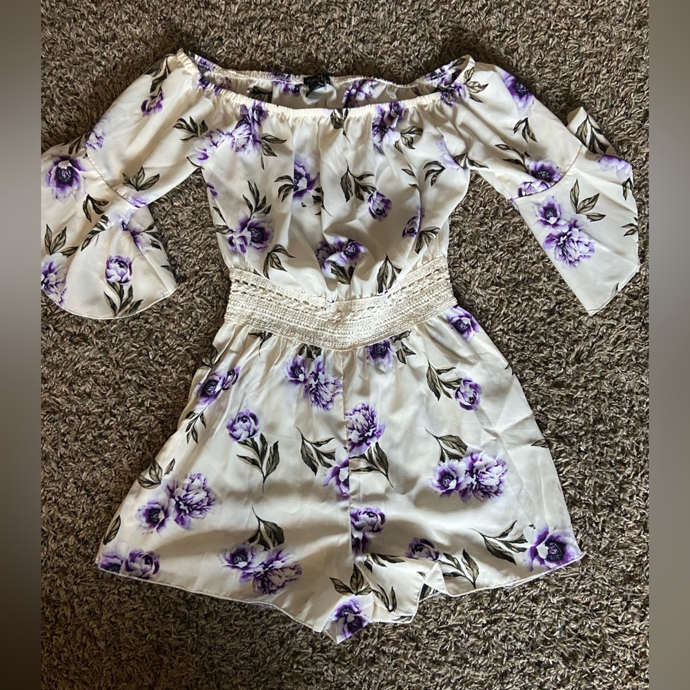 Rue 21 floral Romper off the shoulder dress- Formal - Picture 6 of 8